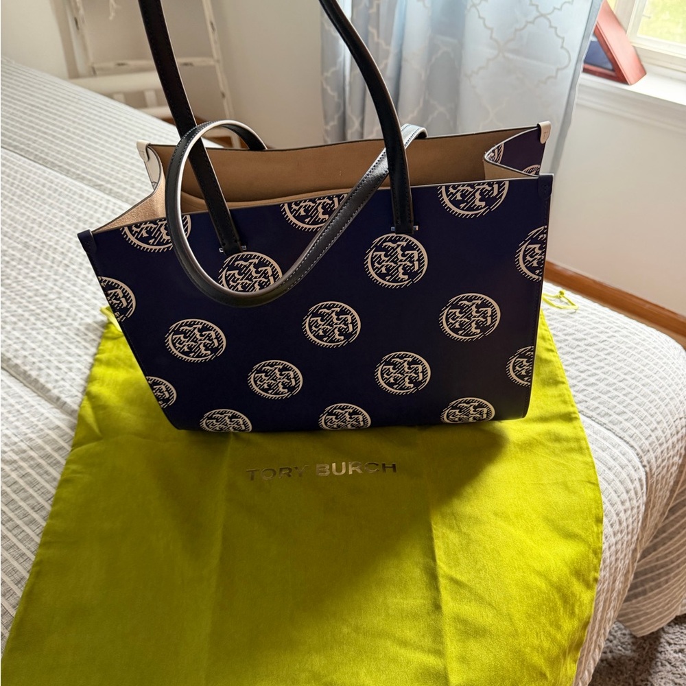 Tory Burch Navy and Cream Logo Medallion Tote
